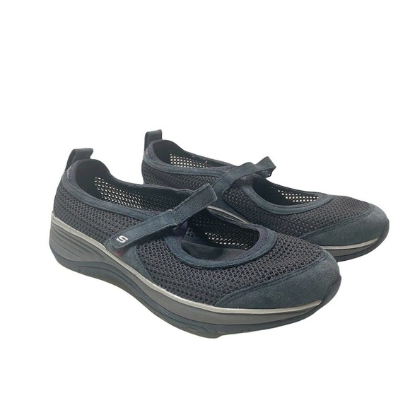 Skechers Relaxed Fit Memory Foam Womens Sz 10 Black Adjus Mary Jane Flats Blue - Picture 3 of 7
